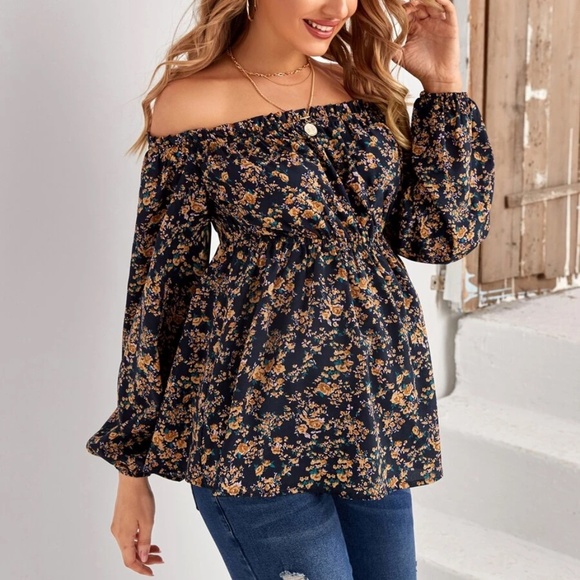 BellanBlue Tops - Maternity Floral Print Off Shoulder Top